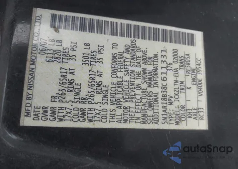 2008 Nissan Pathfinder Se from USA, damaged, VIN 5N1AR18B38C611331